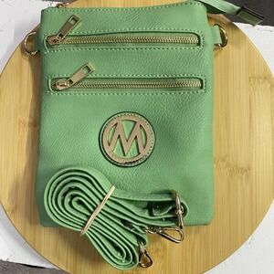 Mia K Farrow Collection Green Cross Body Purse New Detachable Strap Gold Accents
